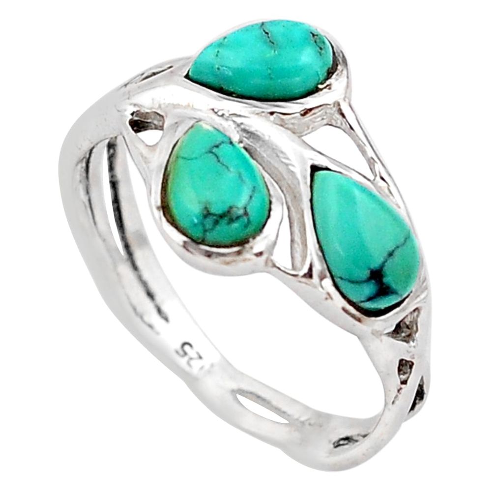 2.63cts natural green turquoise tibetan 925 sterling silver ring size 5.5 p83430