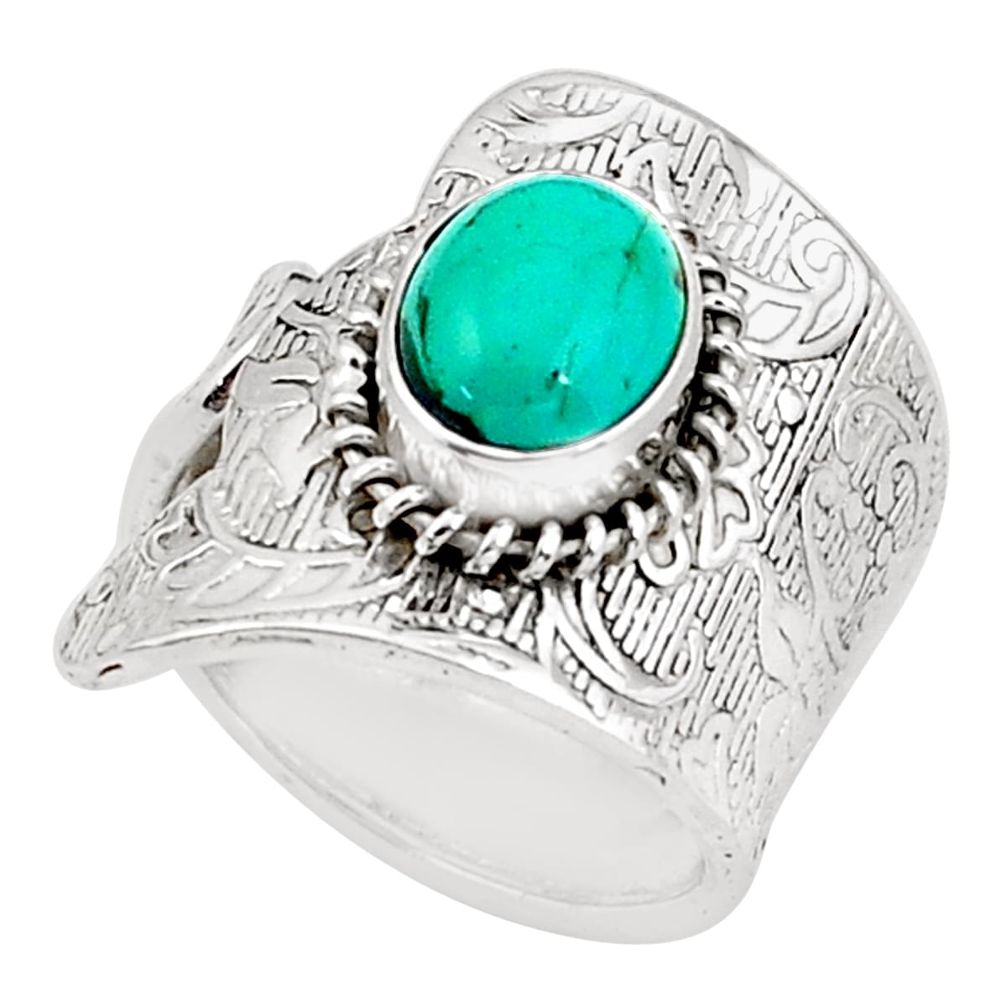 3.91cts natural green turquoise tibetan silver adjustable ring size 8.5 p57022