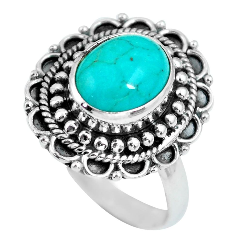 4.30cts natural green turquoise tibetan silver solitaire ring size 7.5 p63297