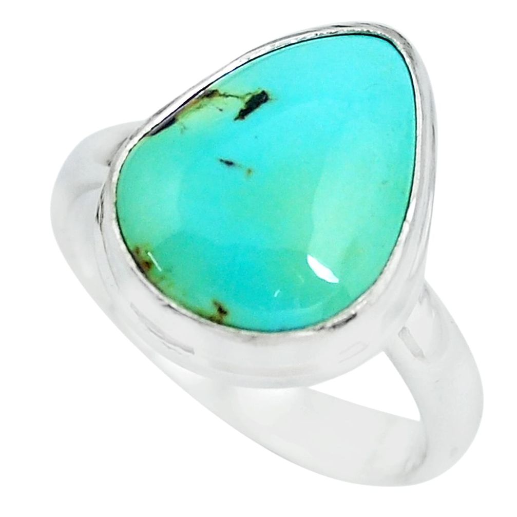 8.94cts natural green turquoise tibetan silver solitaire ring size 7.5 p64597