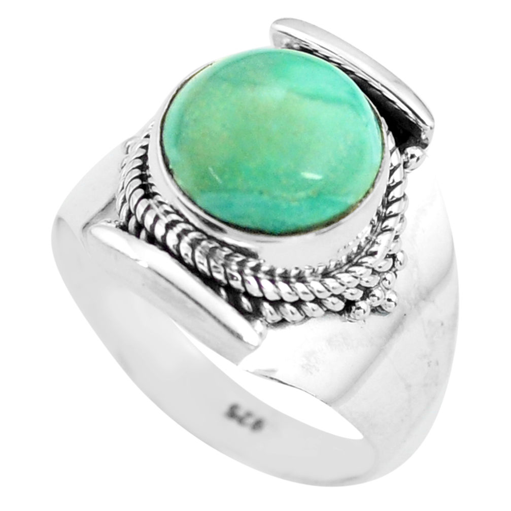 5.96cts natural green turquoise tibetan silver solitaire ring size 8.5 p72194