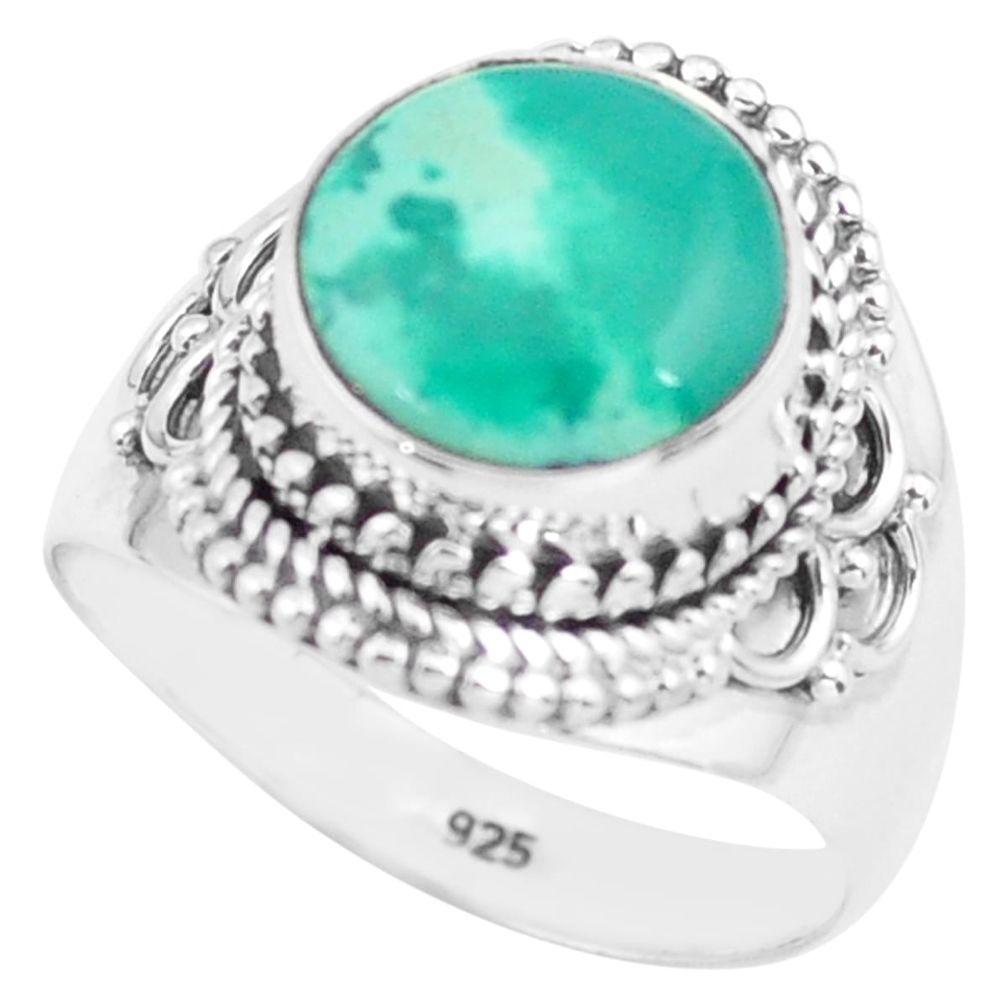 5.63cts natural green turquoise tibetan silver solitaire ring size 7.5 p72202