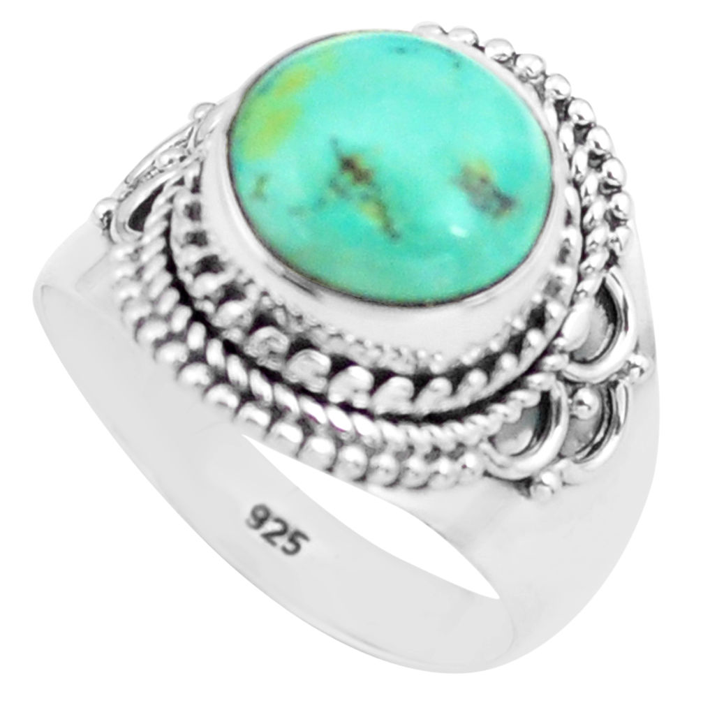 5.27cts natural green turquoise tibetan silver solitaire ring size 7.5 p72210