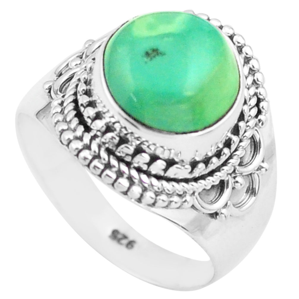 5.63cts natural green turquoise tibetan silver solitaire ring size 7.5 p72214