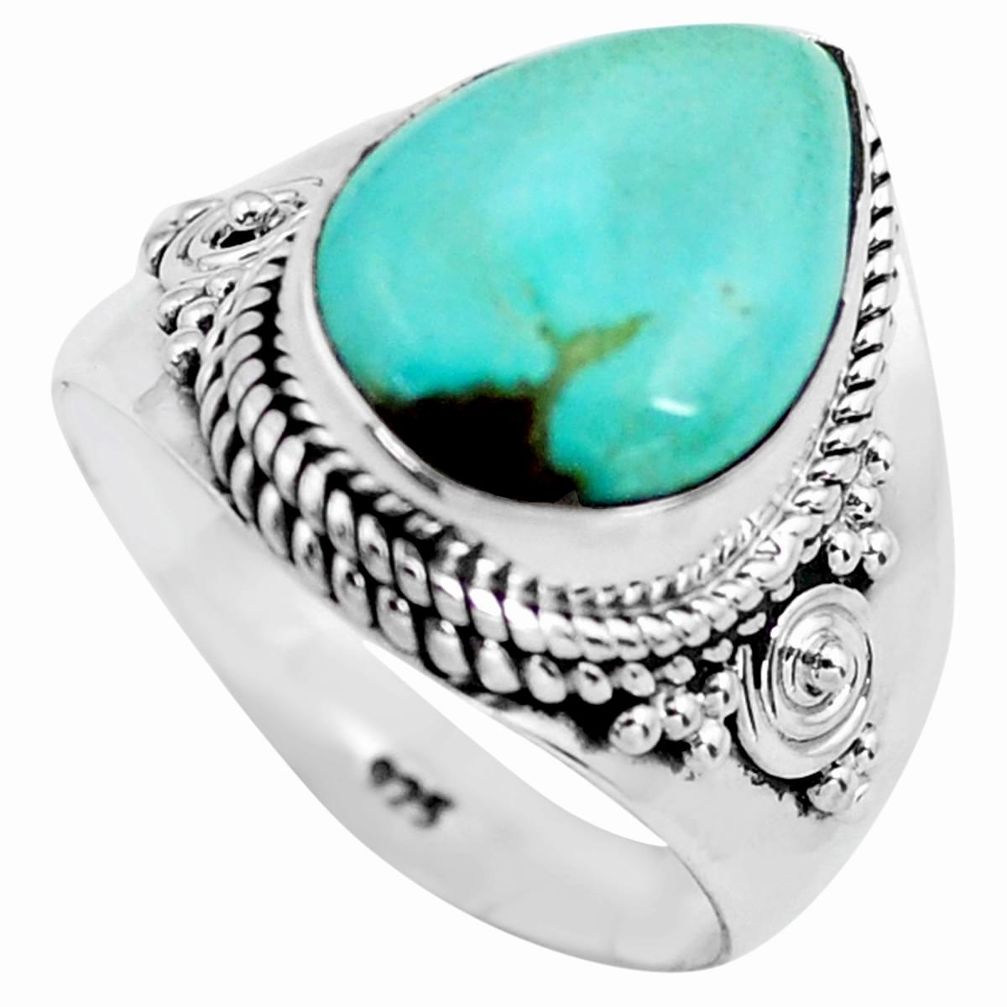 6.83cts natural green turquoise tibetan silver solitaire ring size 6.5 p72226