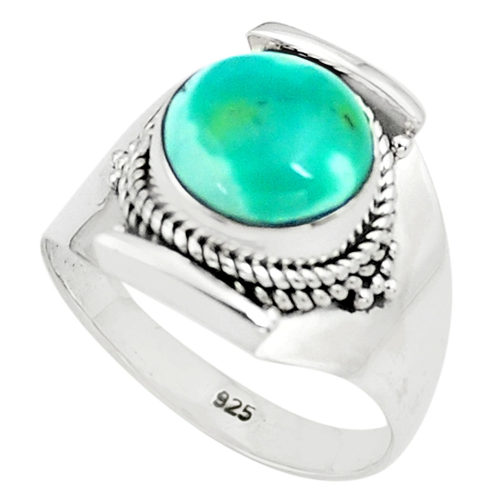 5.74cts natural green turquoise tibetan silver solitaire ring size 8.5 p78747