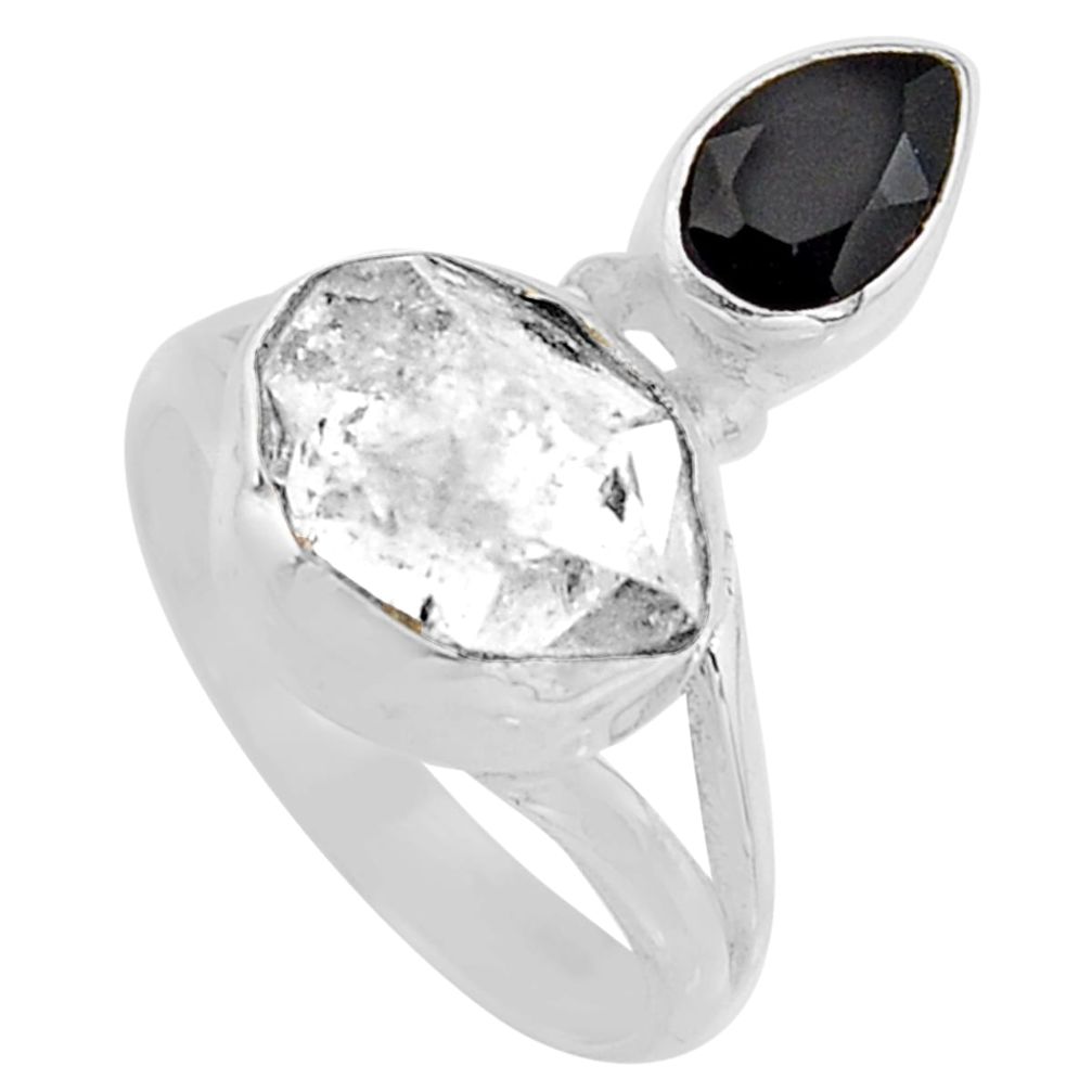 7.53cts natural herkimer diamond onyx 925 silver solitaire ring size 7 p91233