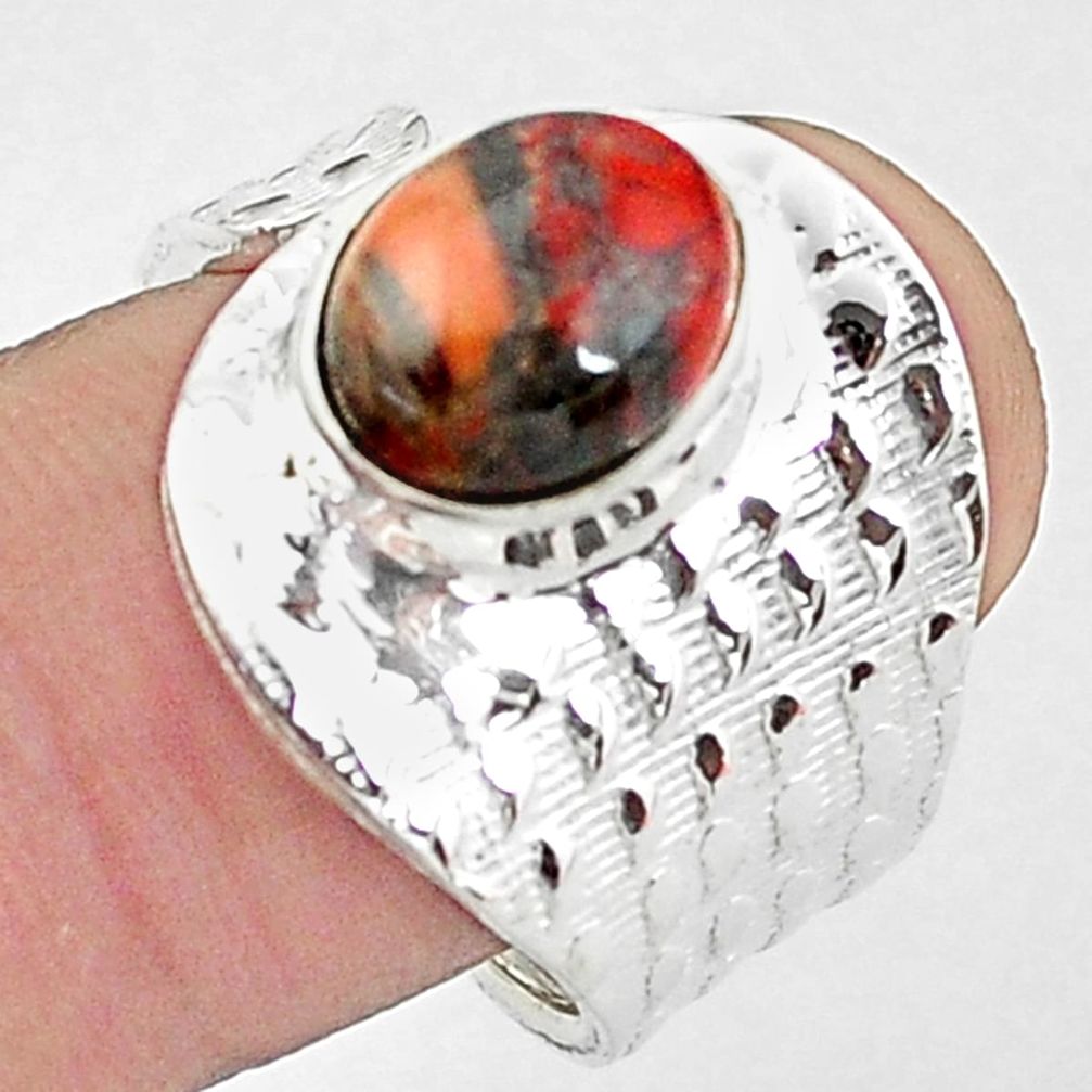 4.16cts natural jasper red 925 sterling silver adjustable ring size 8 p57163