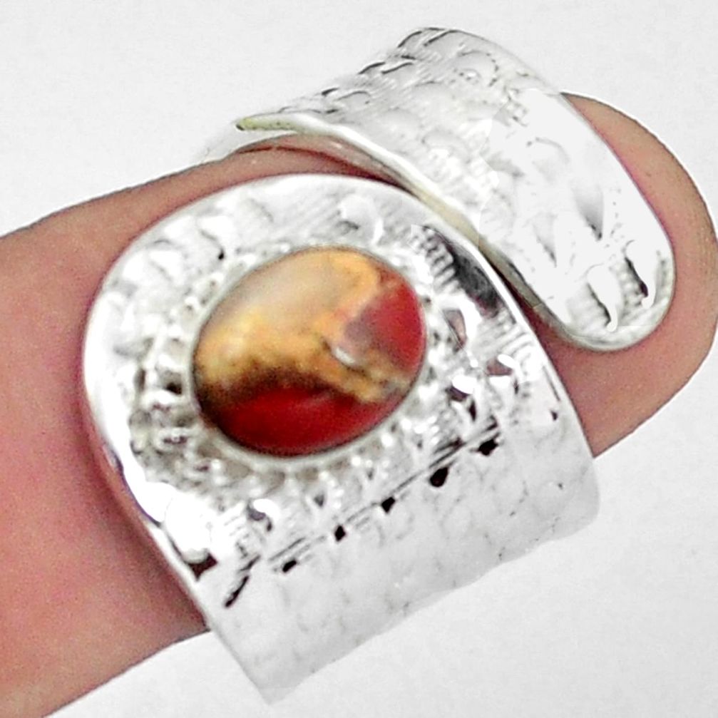 3.13cts natural jasper red 925 sterling silver adjustable ring size 7.5 p57186