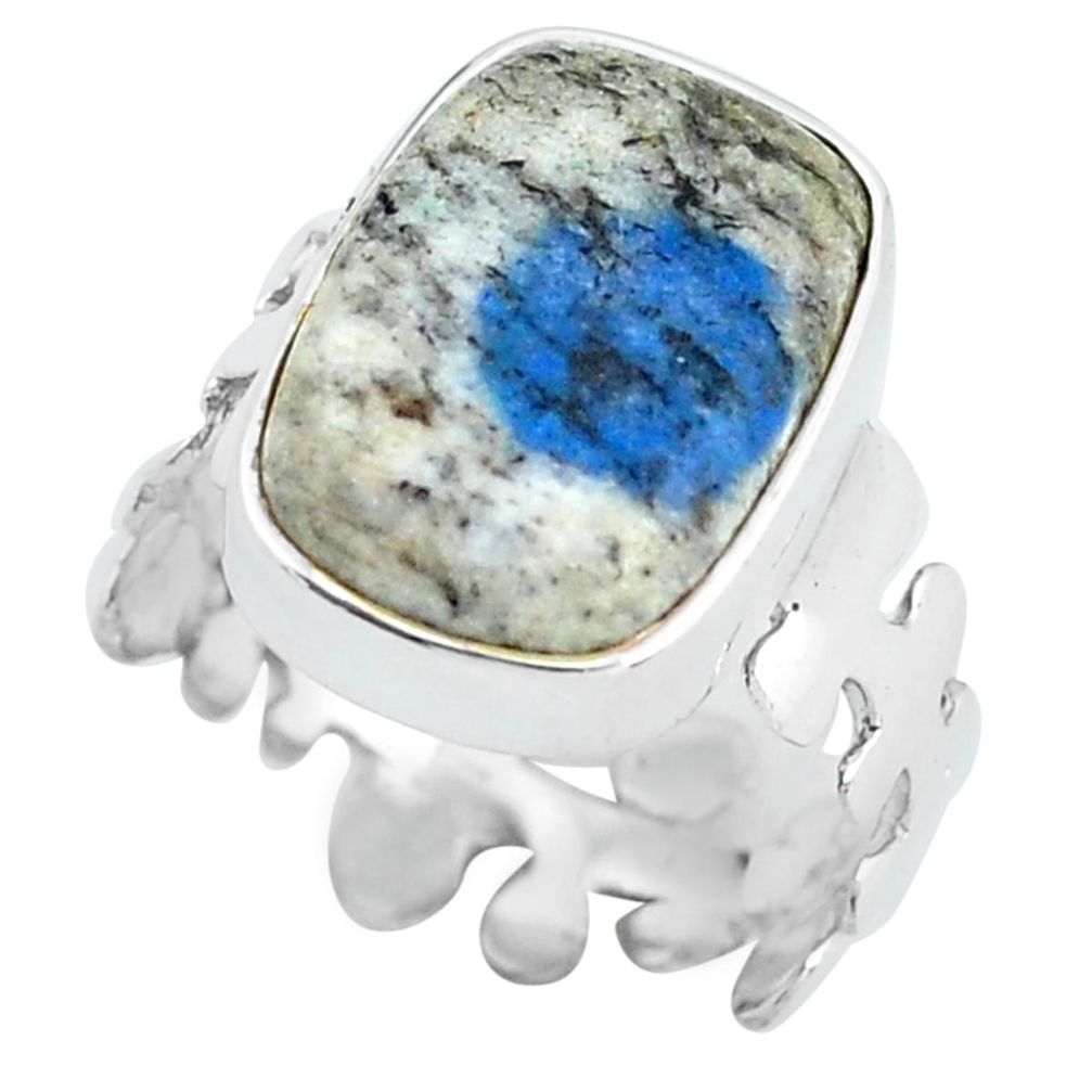 Natural k2 blue (azurite in quartz) 925 silver solitaire ring size 6.5 d32034