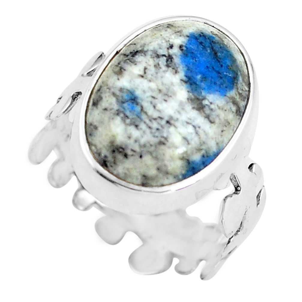 Natural k2 blue (azurite in quartz) 925 silver solitaire ring size 8.5 d32041