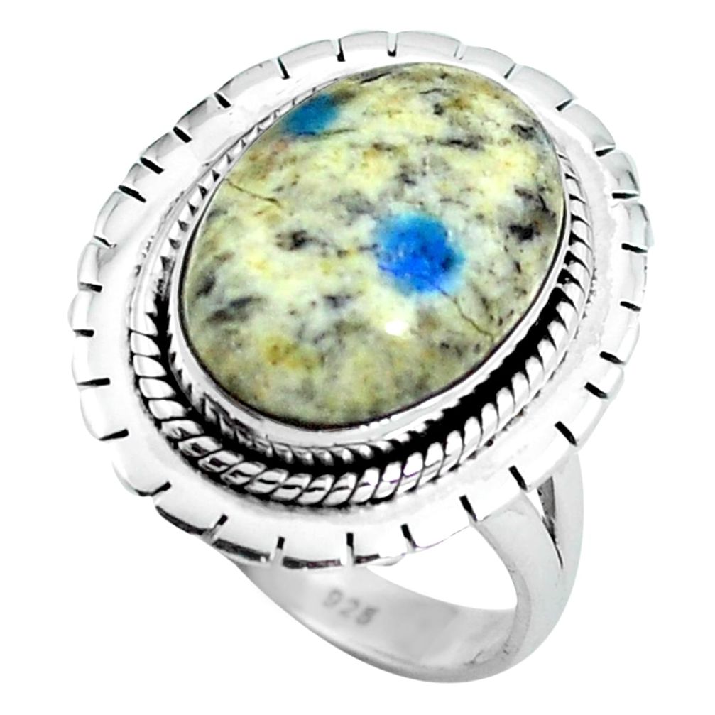 Natural k2 blue (azurite in quartz) 925 silver solitaire ring size 7.5 d32045