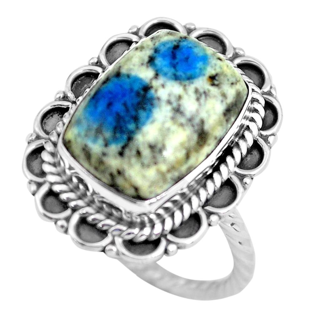 6.58cts natural k2 blue (azurite in quartz) silver solitaire ring size 8 d32125
