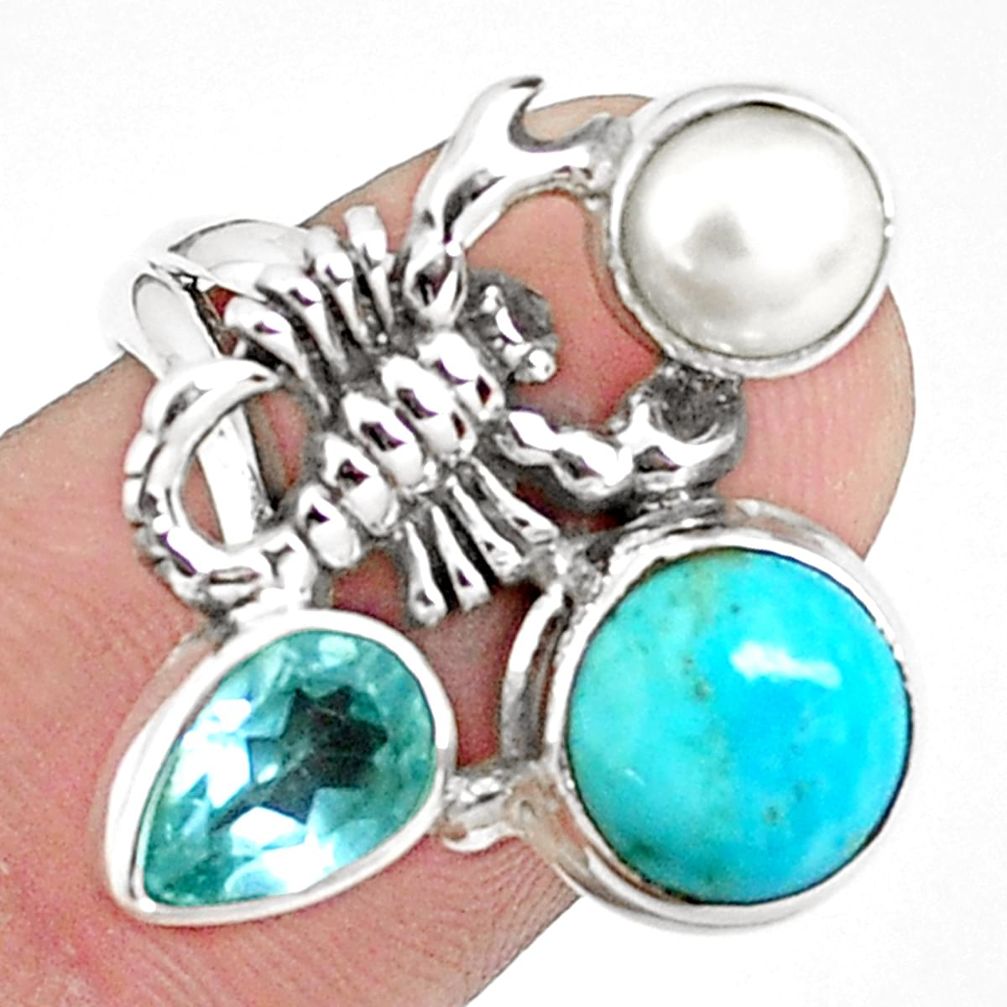 6.98cts natural kingman turquoise 925 silver scorpion charm ring size 8 p42866