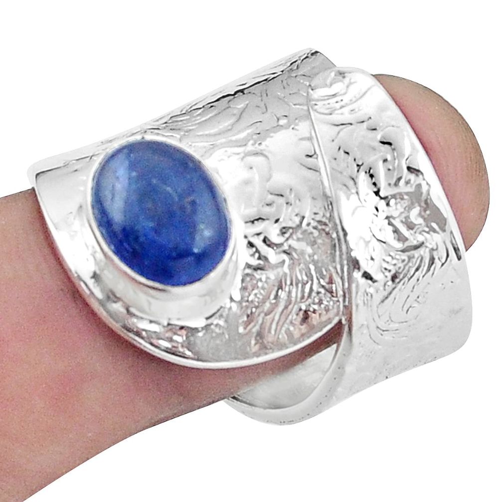 4.07cts natural kyanite 925 silver solitaire adjustable ring size 8.5 p57010