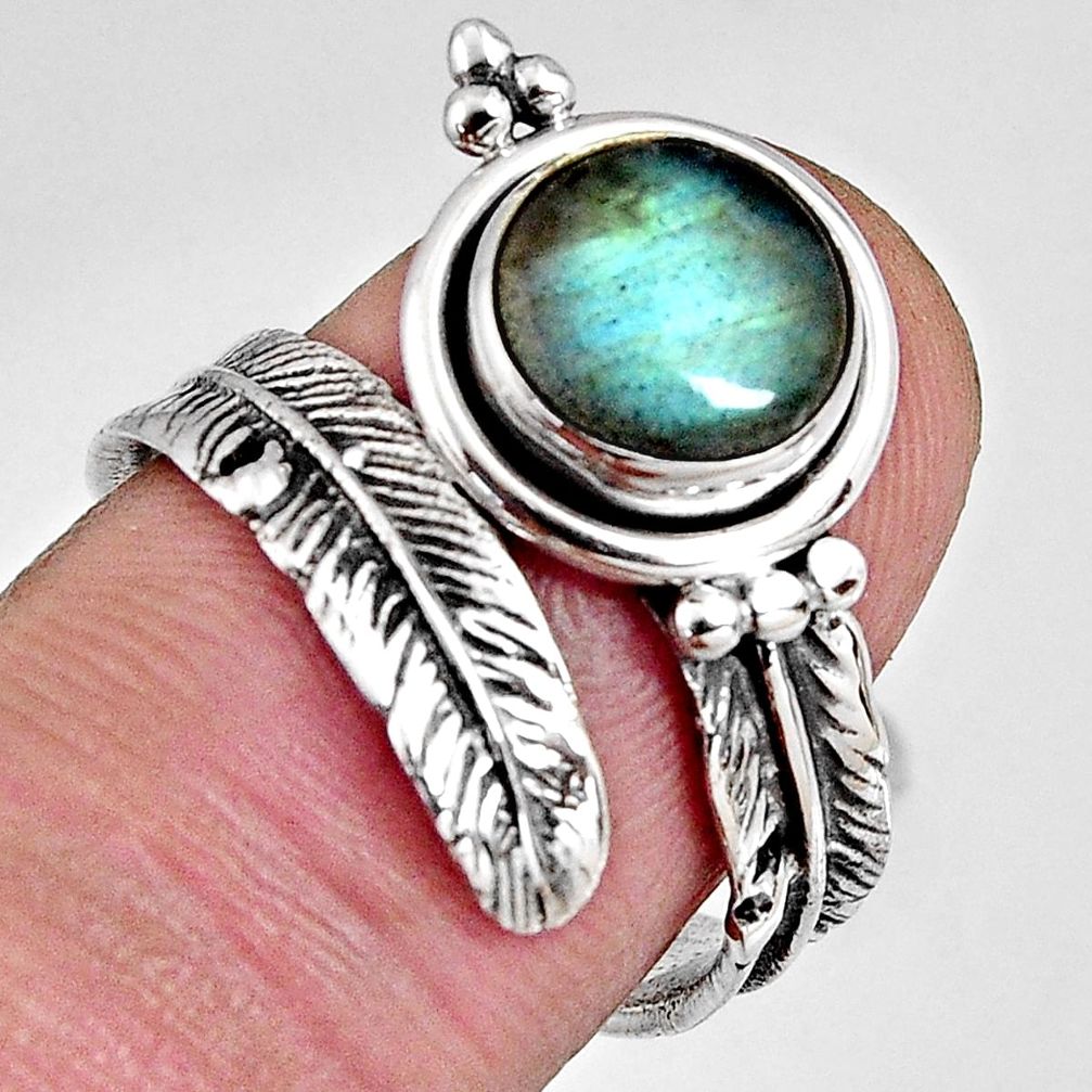 3.16cts natural labradorite 925 silver adjustable feather ring size 8 p90093