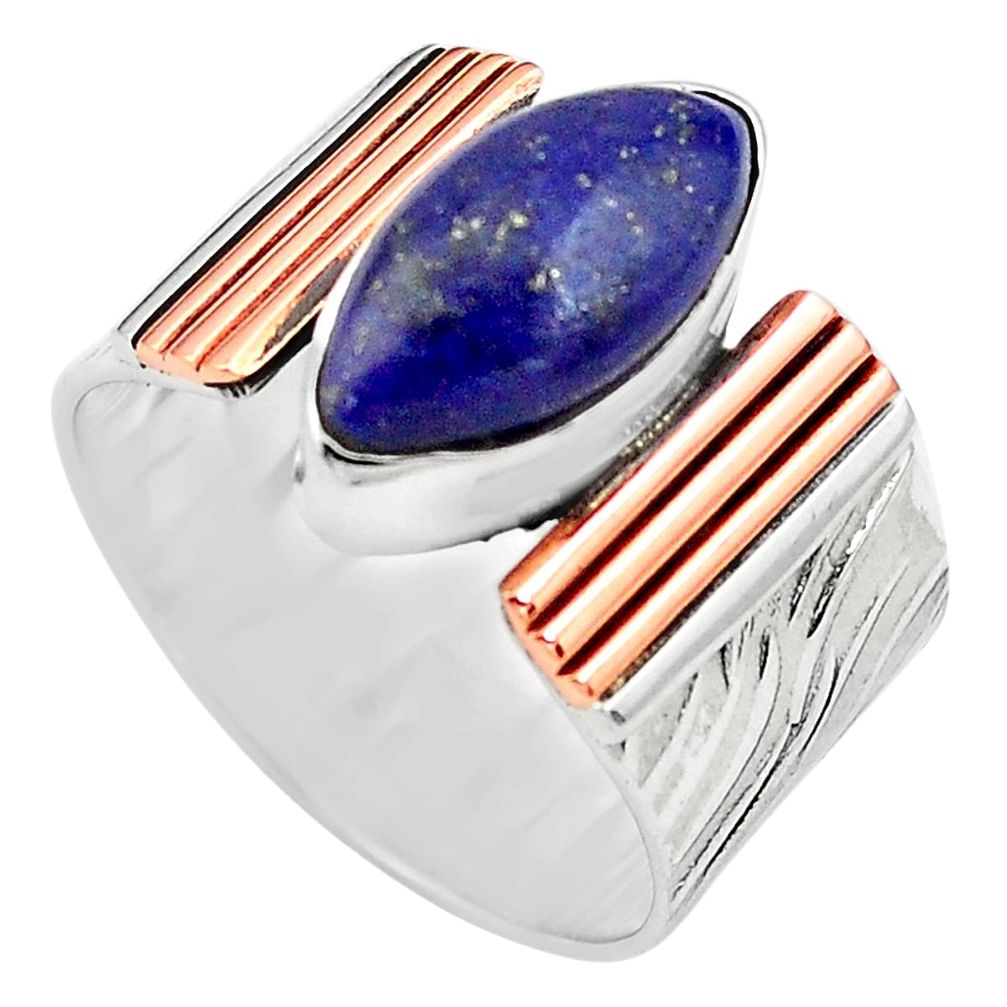 6.53cts natural lapis lazuli 925 silver 14k gold solitaire ring size 9.5 p81005
