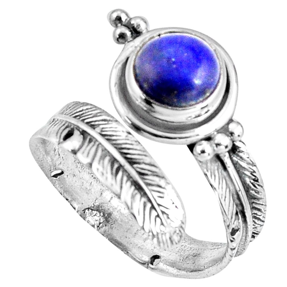 3.34cts natural lapis lazuli 925 silver adjustable feather ring size 7 p90074