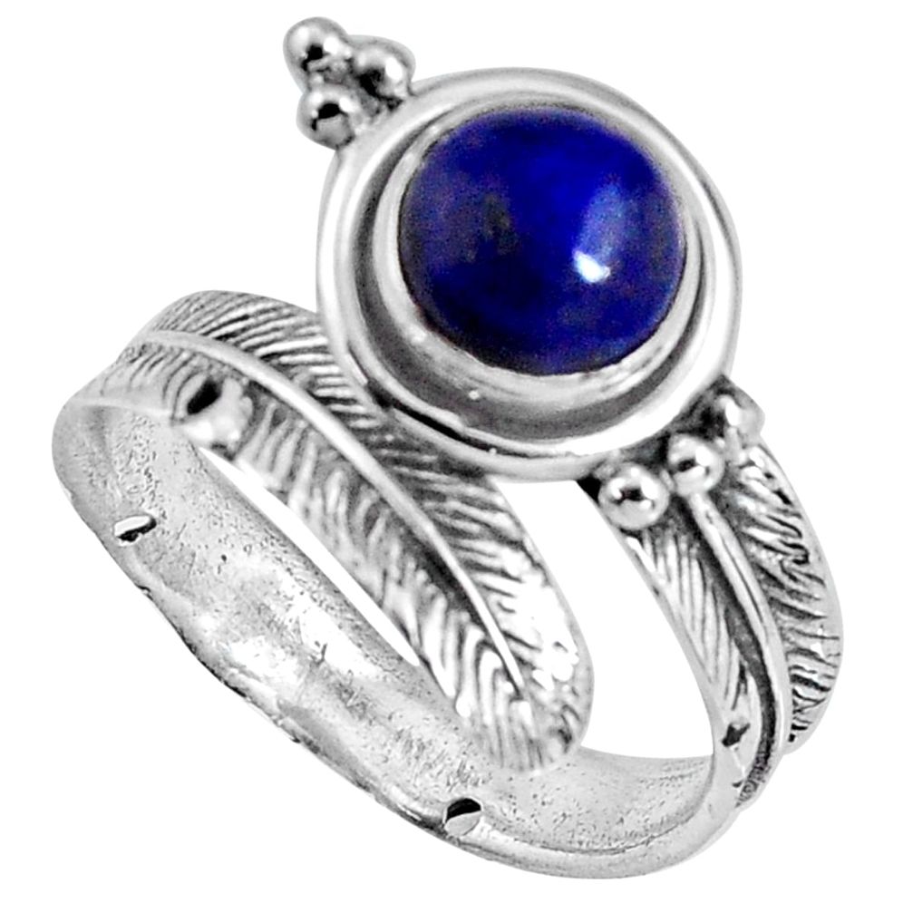 3.19cts natural lapis lazuli silver adjustable feather ring size 7.5 p90073