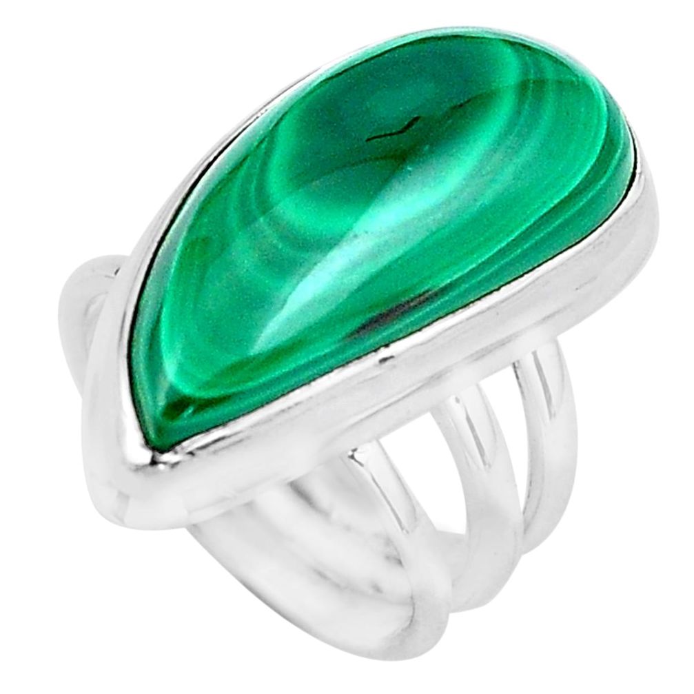 14.20cts natural malachite (pilot's stone) silver solitaire ring size 4.5 p86095