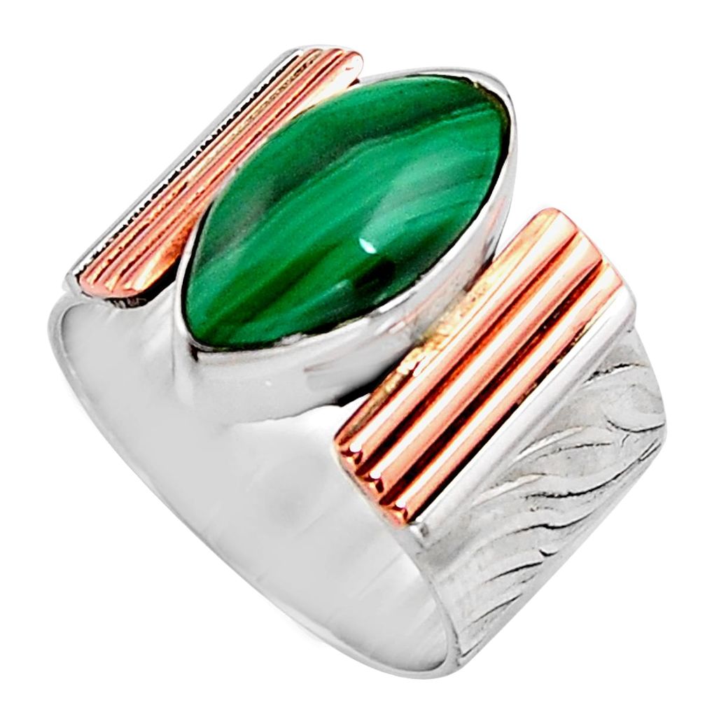 6.76cts natural malachite 925 silver rose gold solitaire ring size 7 p91189