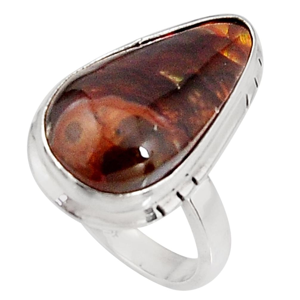 11.23cts natural mexican fire agate 925 silver 14k gold ring size 6 p92734