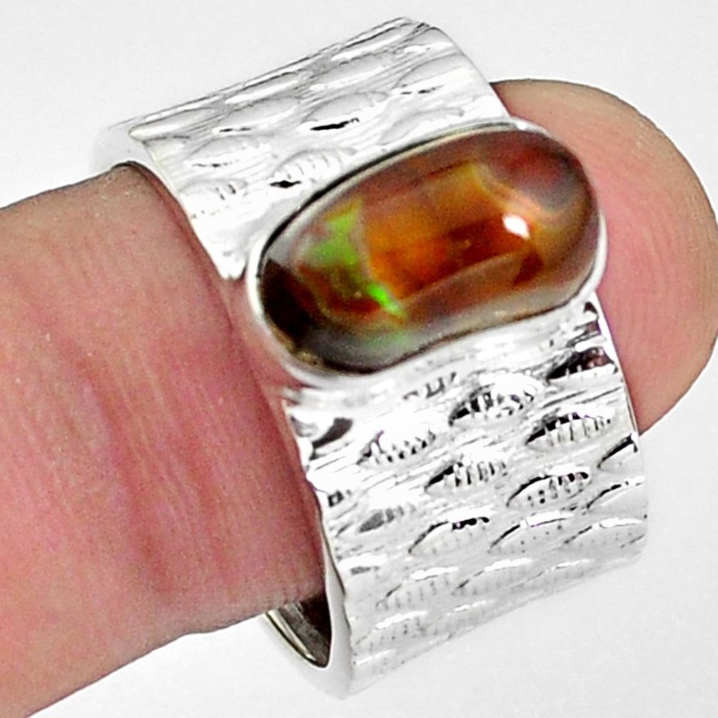 5.35cts natural mexican fire agate 925 silver adjustable ring size 9 p57265
