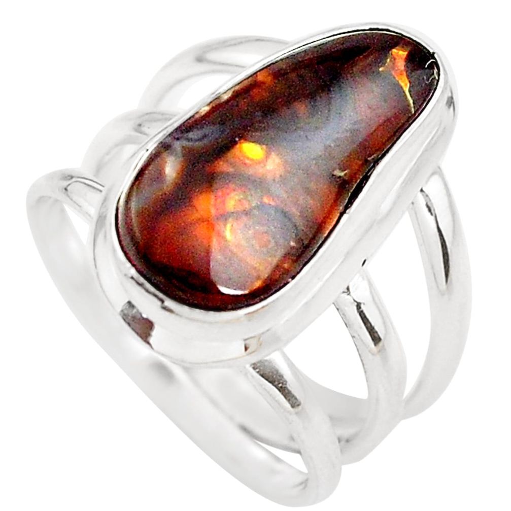 7.07cts natural mexican fire agate 925 silver solitaire ring size 7.5 p53927
