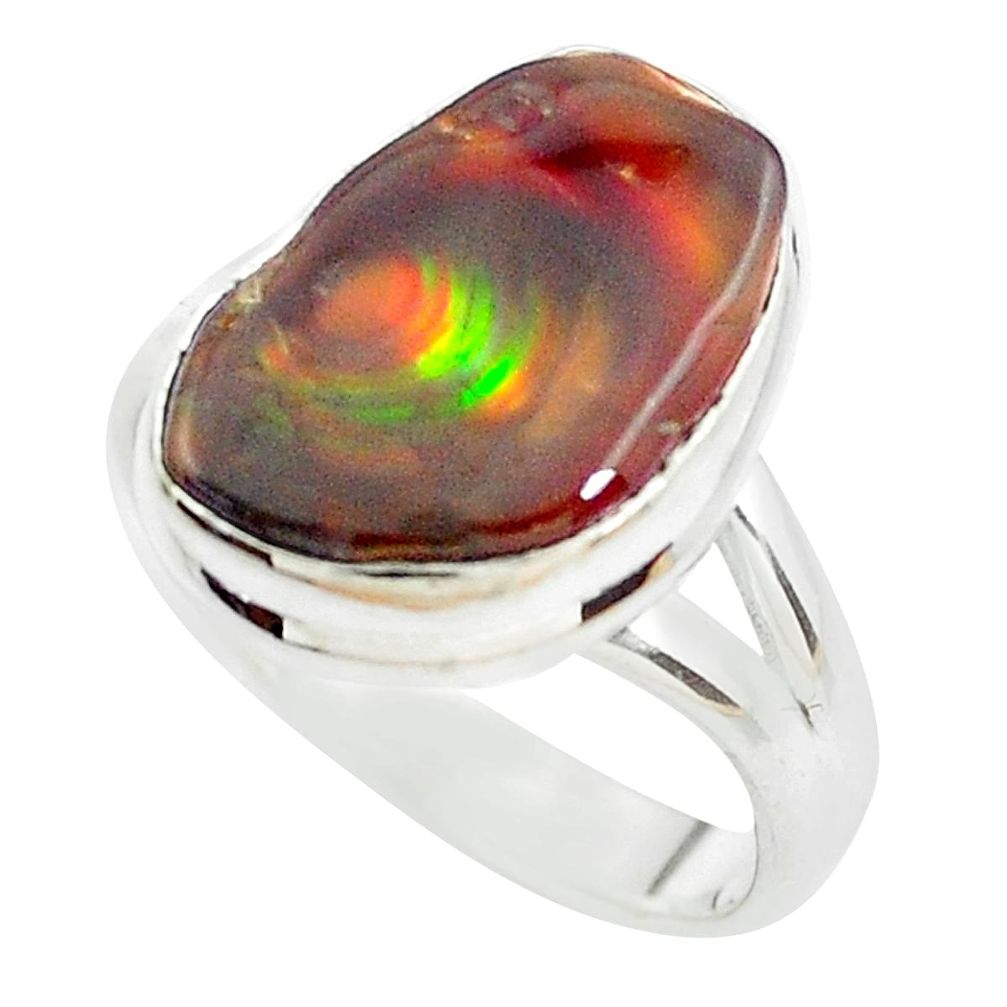 6.68cts natural mexican fire agate 925 silver solitaire ring size 7.5 p53933