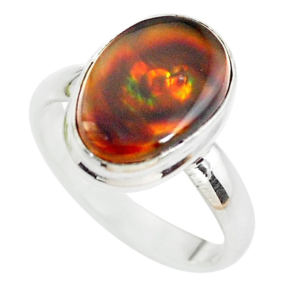 6.10cts natural mexican fire agate 925 silver solitaire ring size 8.5 p53937