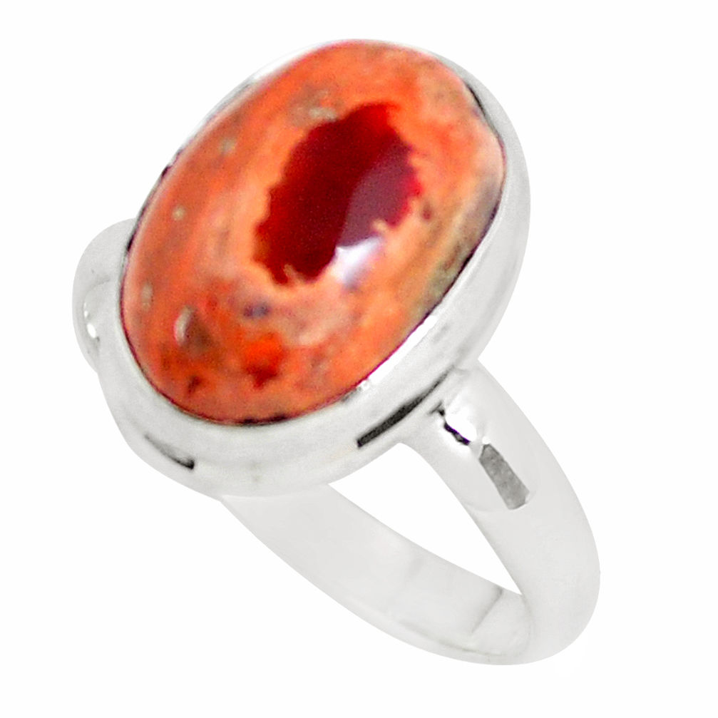 6.53cts natural mexican fire agate 925 silver solitaire ring size 8.5 p54527