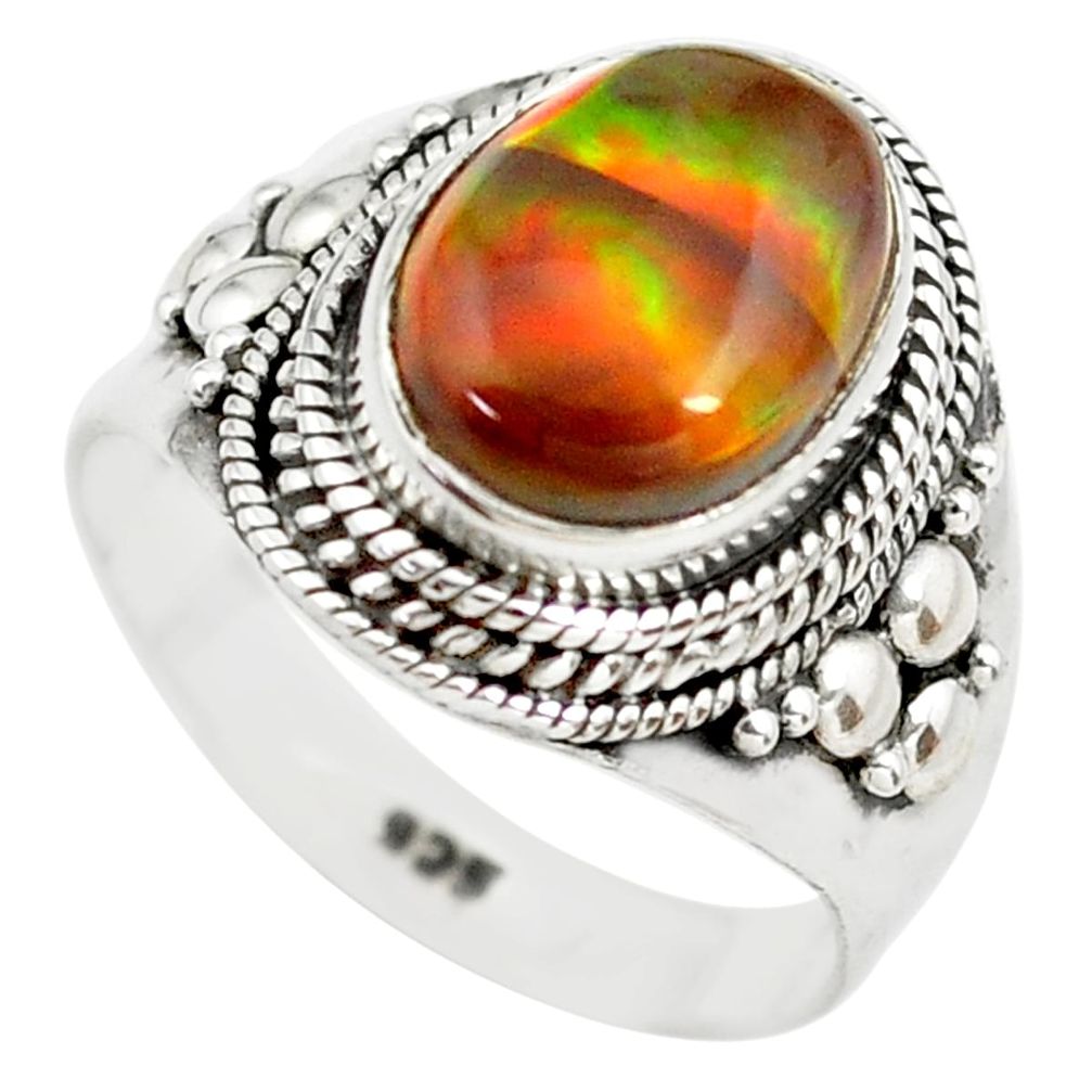 5.07cts natural mexican fire agate 925 silver solitaire ring size 7.5 p71852