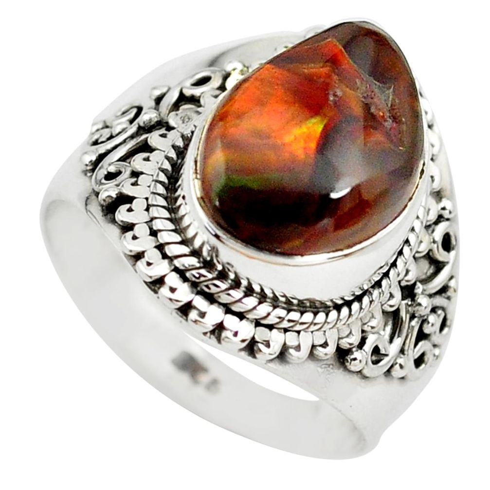 5.12cts natural mexican fire agate 925 silver solitaire ring size 7.5 p71854