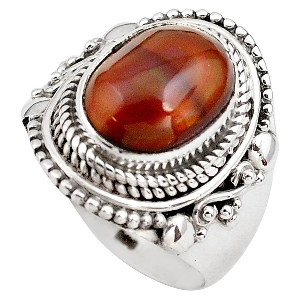 5.35cts natural mexican fire agate 925 silver solitaire ring size 8 p81308