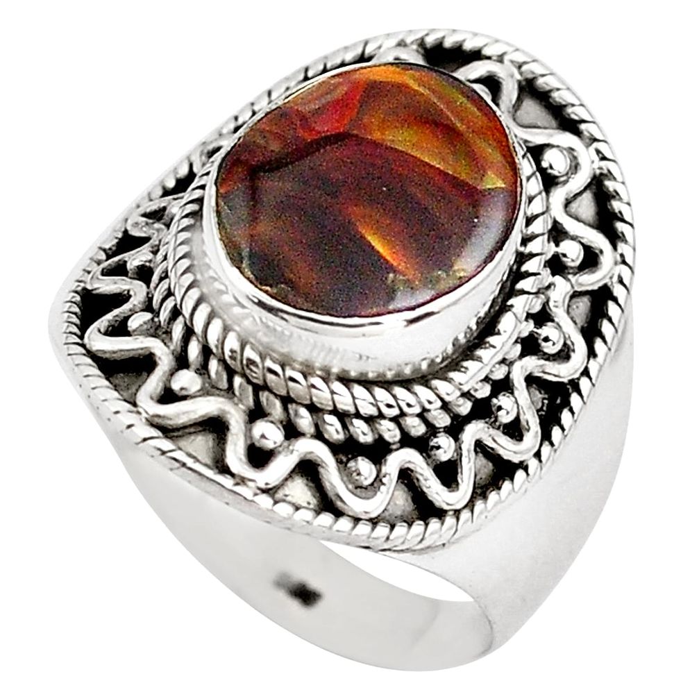 5.75cts natural mexican fire agate 925 silver solitaire ring size 7 p81318