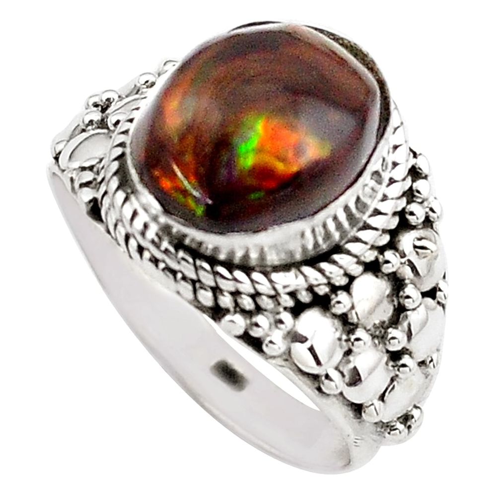 5.52cts natural mexican fire agate 925 silver solitaire ring size 7.5 p88917