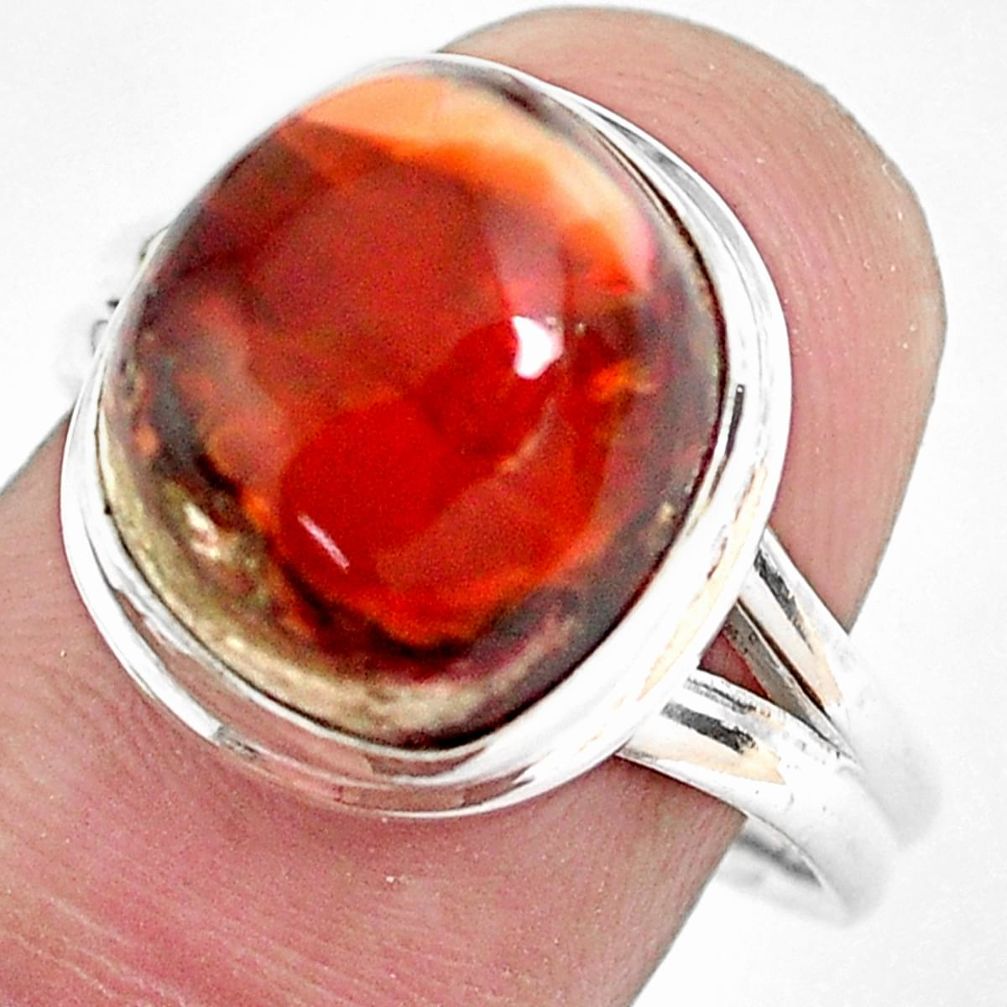 6.18cts natural mexican fire opal 925 silver solitaire ring size 8.5 p48242