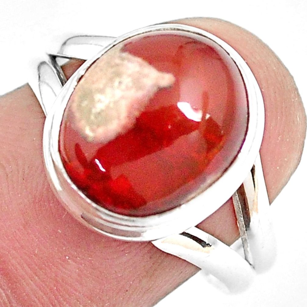 5.25cts natural mexican fire opal 925 silver solitaire ring size 8 p48246