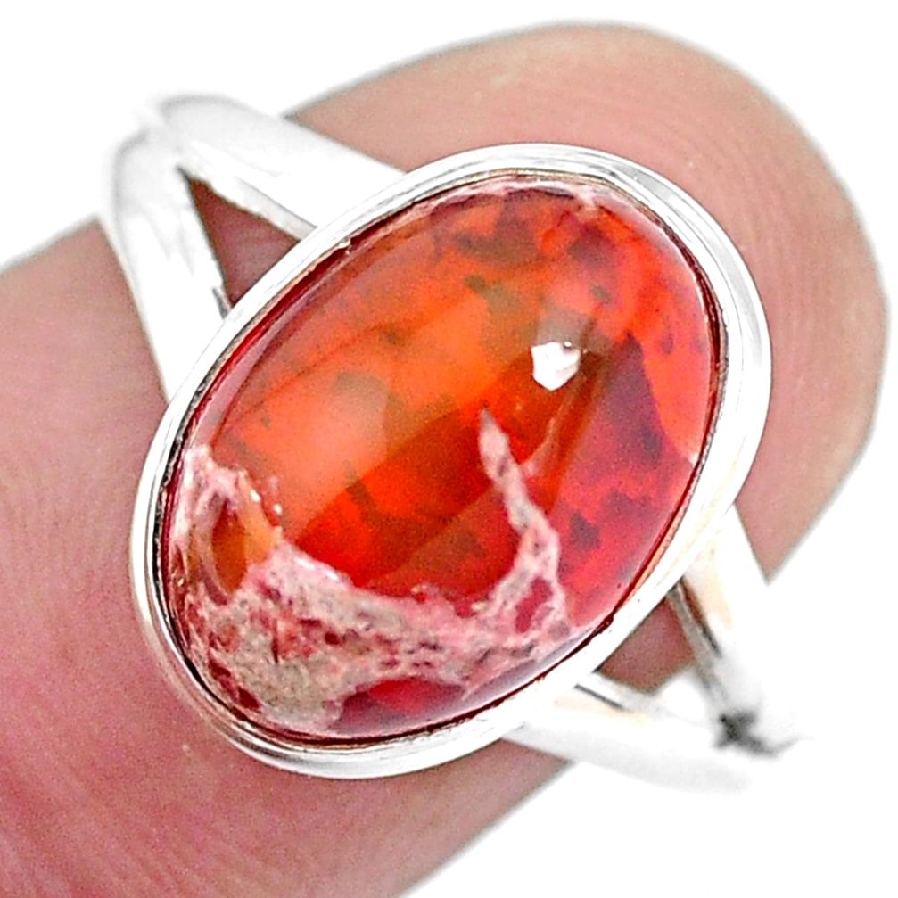 6.04cts natural mexican fire opal 925 silver solitaire ring size 8 p48248