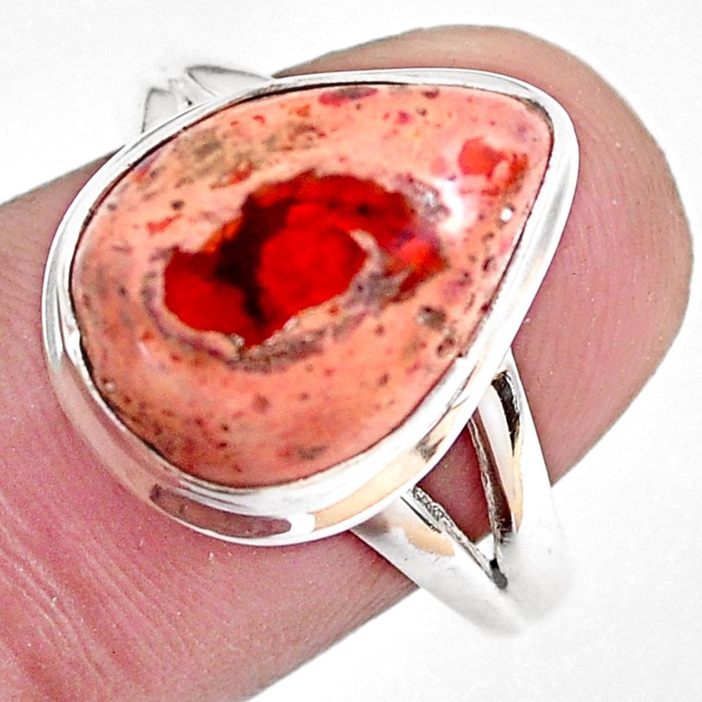 6.47cts natural mexican fire opal 925 silver solitaire ring size 8.5 p48255
