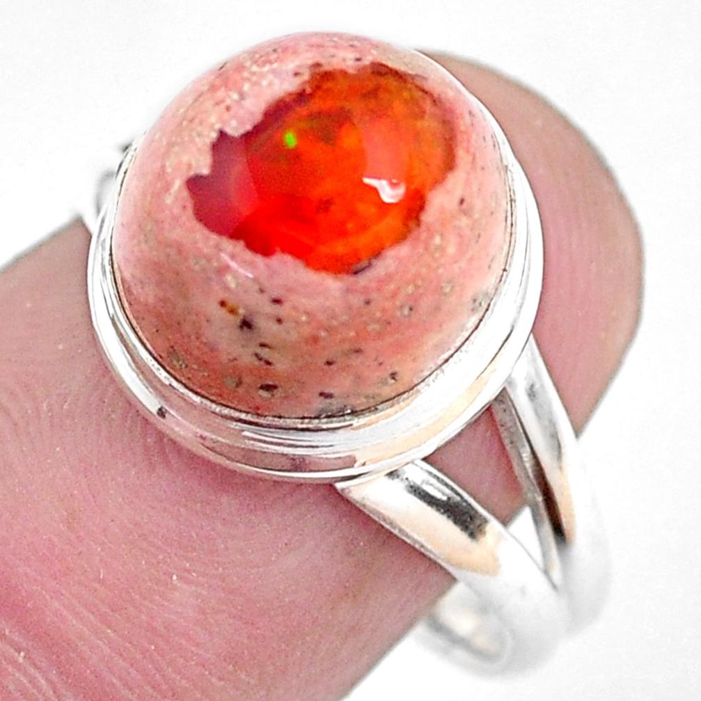 5.74cts natural mexican fire opal 925 silver solitaire ring size 8 p48256