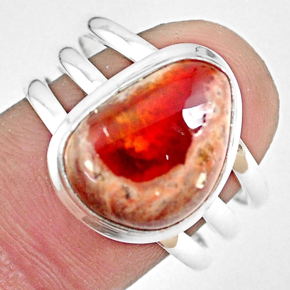 7.19cts natural mexican fire opal 925 silver solitaire ring size 8.5 p48265