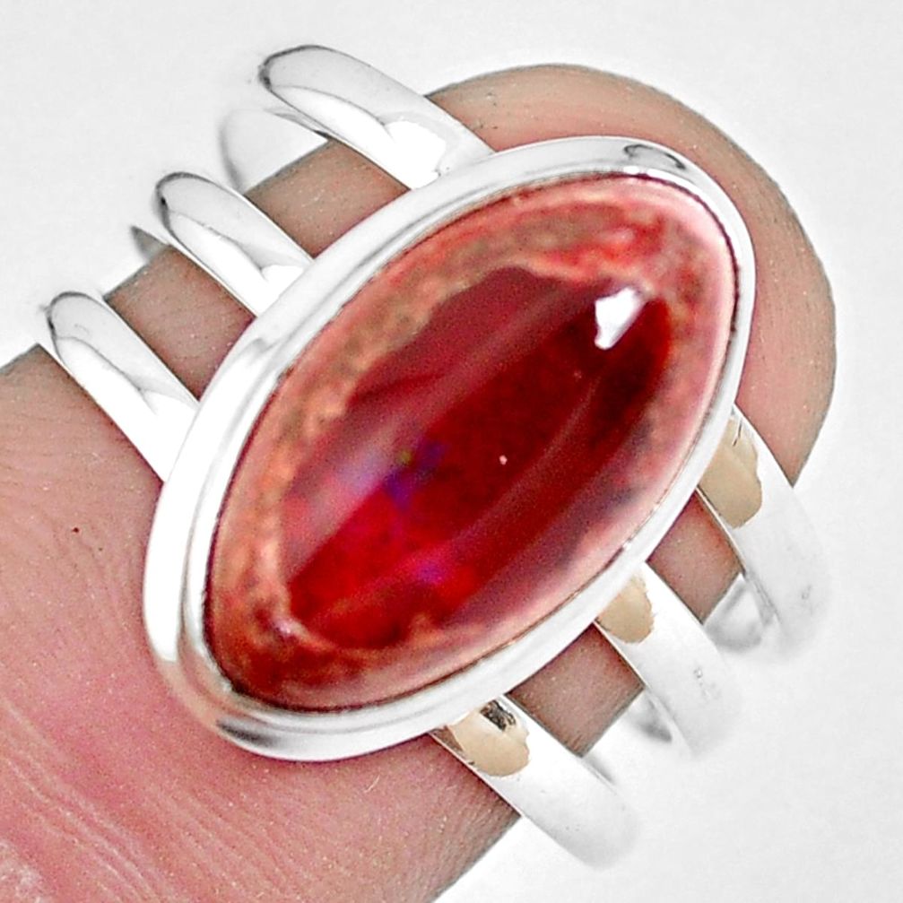 6.50cts natural mexican fire opal 925 silver solitaire ring size 8 p48268