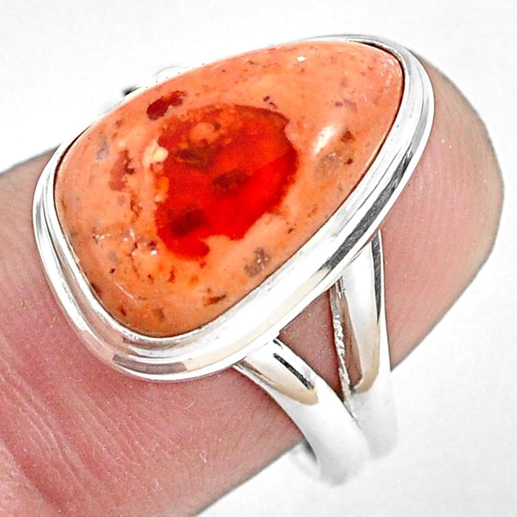 6.44cts natural mexican fire opal 925 silver solitaire ring size 7.5 p48273