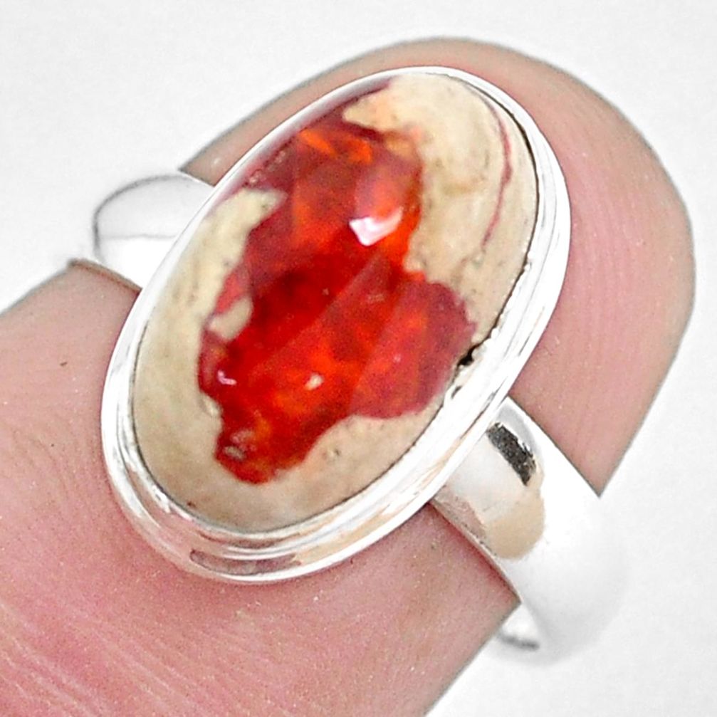 5.08cts natural mexican fire opal 925 silver solitaire ring size 6.5 p48290