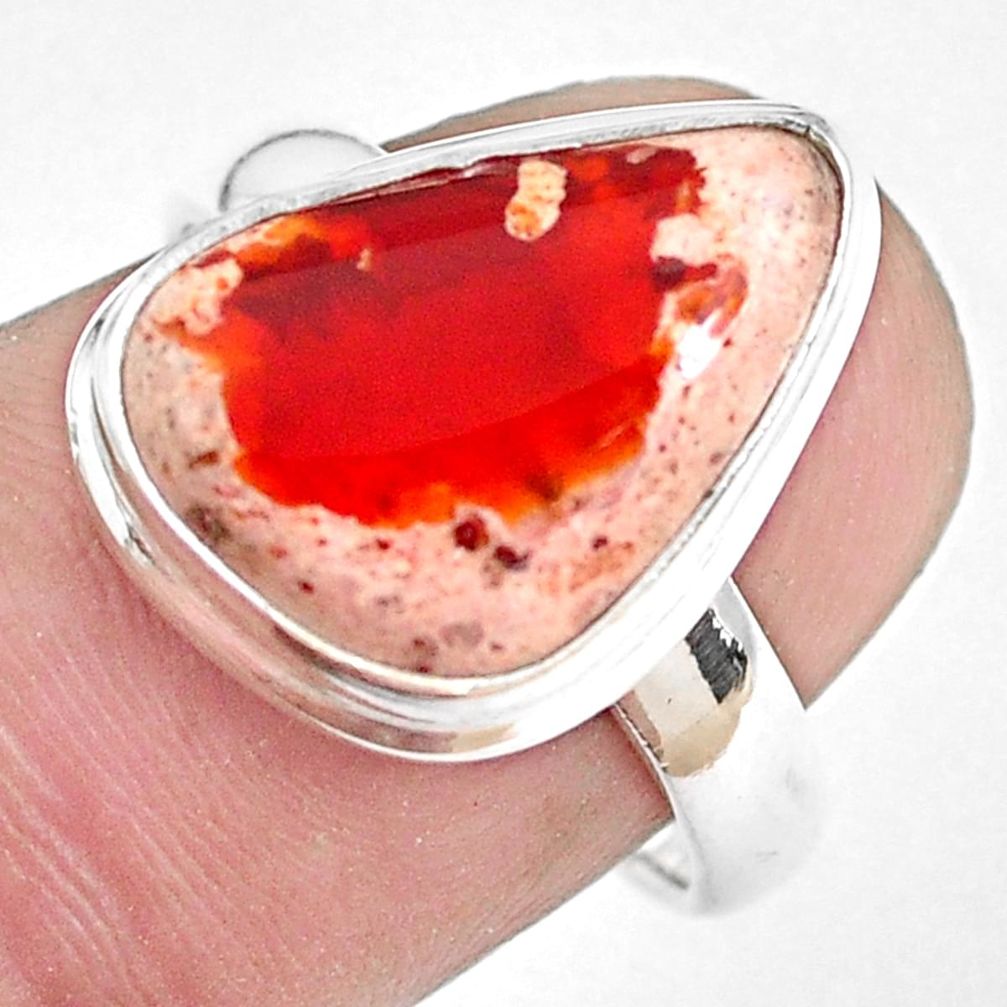 6.82cts natural mexican fire opal 925 silver solitaire ring size 7 p48294