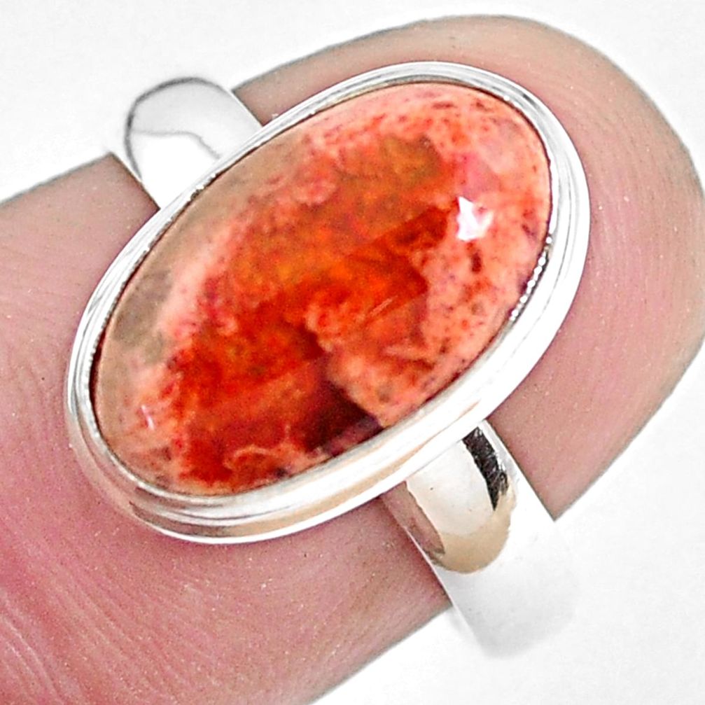 5.24cts natural mexican fire opal 925 silver solitaire ring size 7.5 p48298
