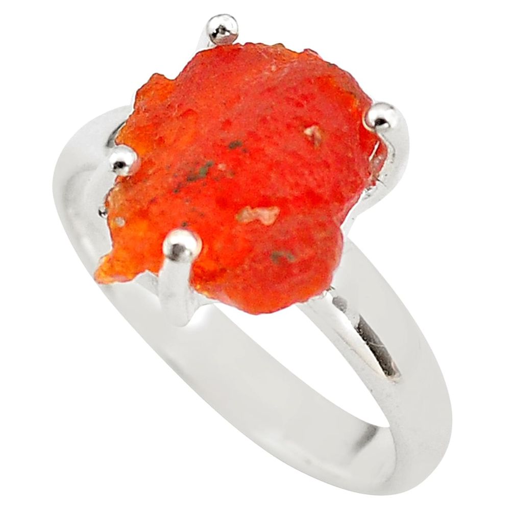 6.19cts natural mexican fire opal 925 silver solitaire ring size 7.5 p84353