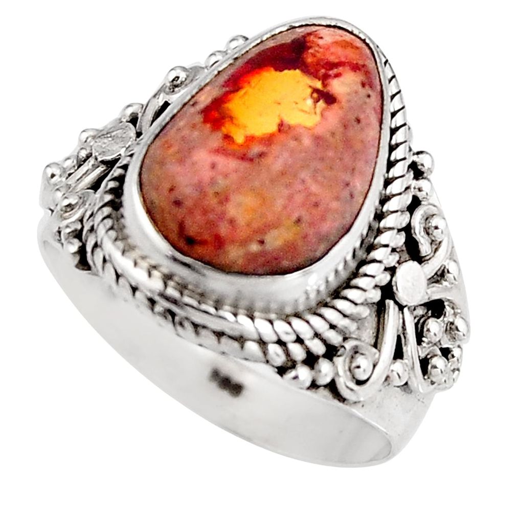 5.36cts natural mexican fire opal 925 silver solitaire ring size 6.5 p92132