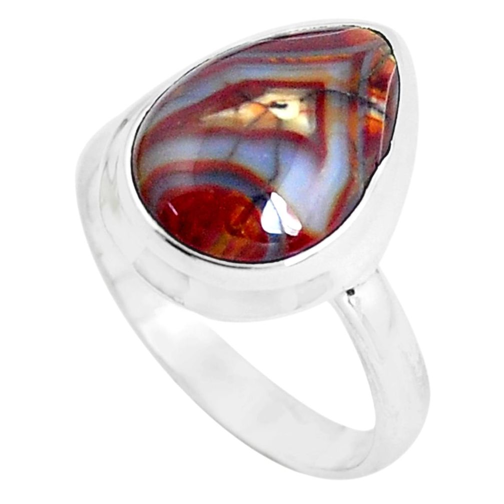 Natural mexican laguna lace agate pear 925 silver solitaire ring size 6.5 d31473